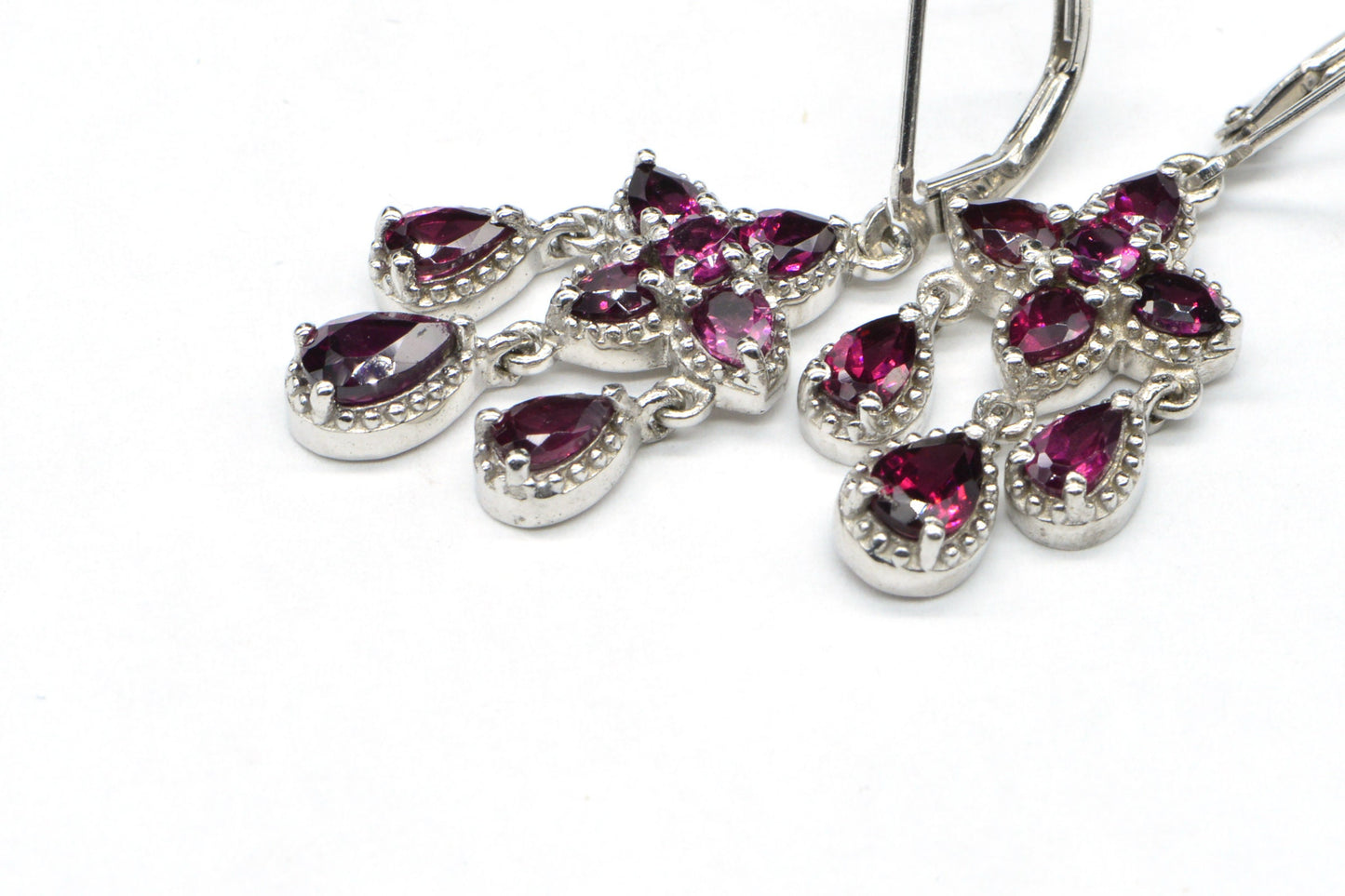Rhodolite Garnet Cluster Drop Earrings, Platinum Plated Sterling Silver