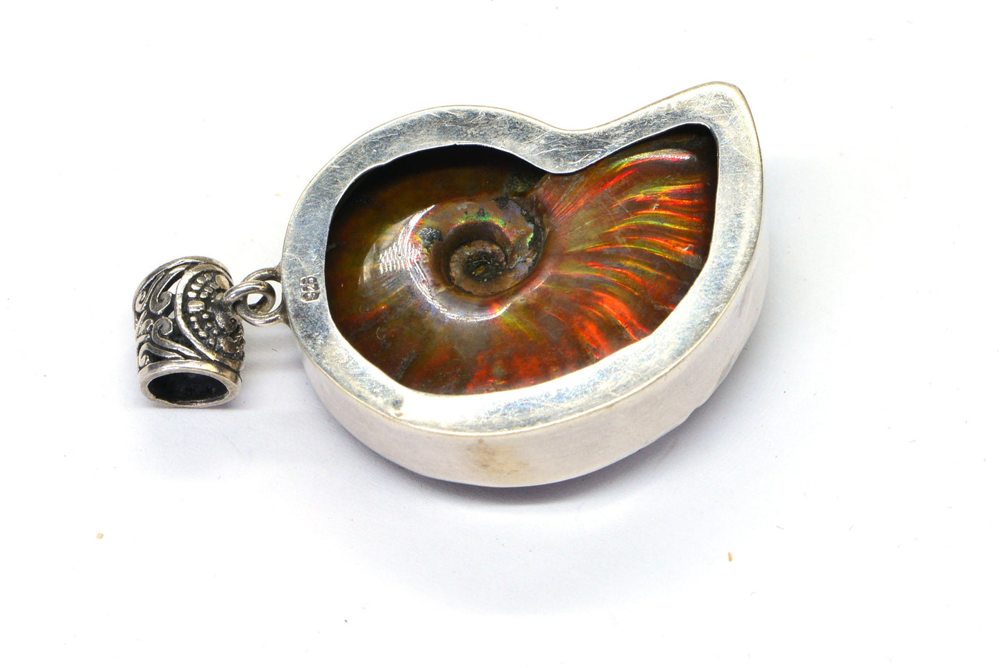 Ammonite Fossil Pendant Necklace Bezel Settings In Sterling Silver