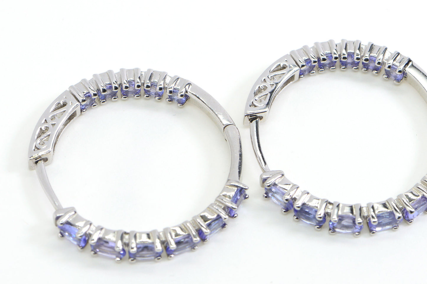 Natural Tanzanite Sterling Silver Hoop Earrings, 6 Carat