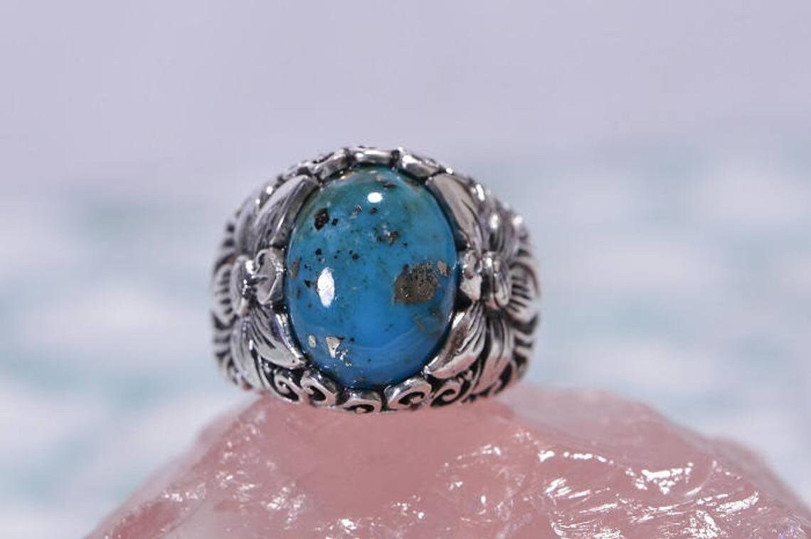 Campitos Turquoise Rings Sterling Silver Flower Design Ring Cocktail Large Gemstone Ring
