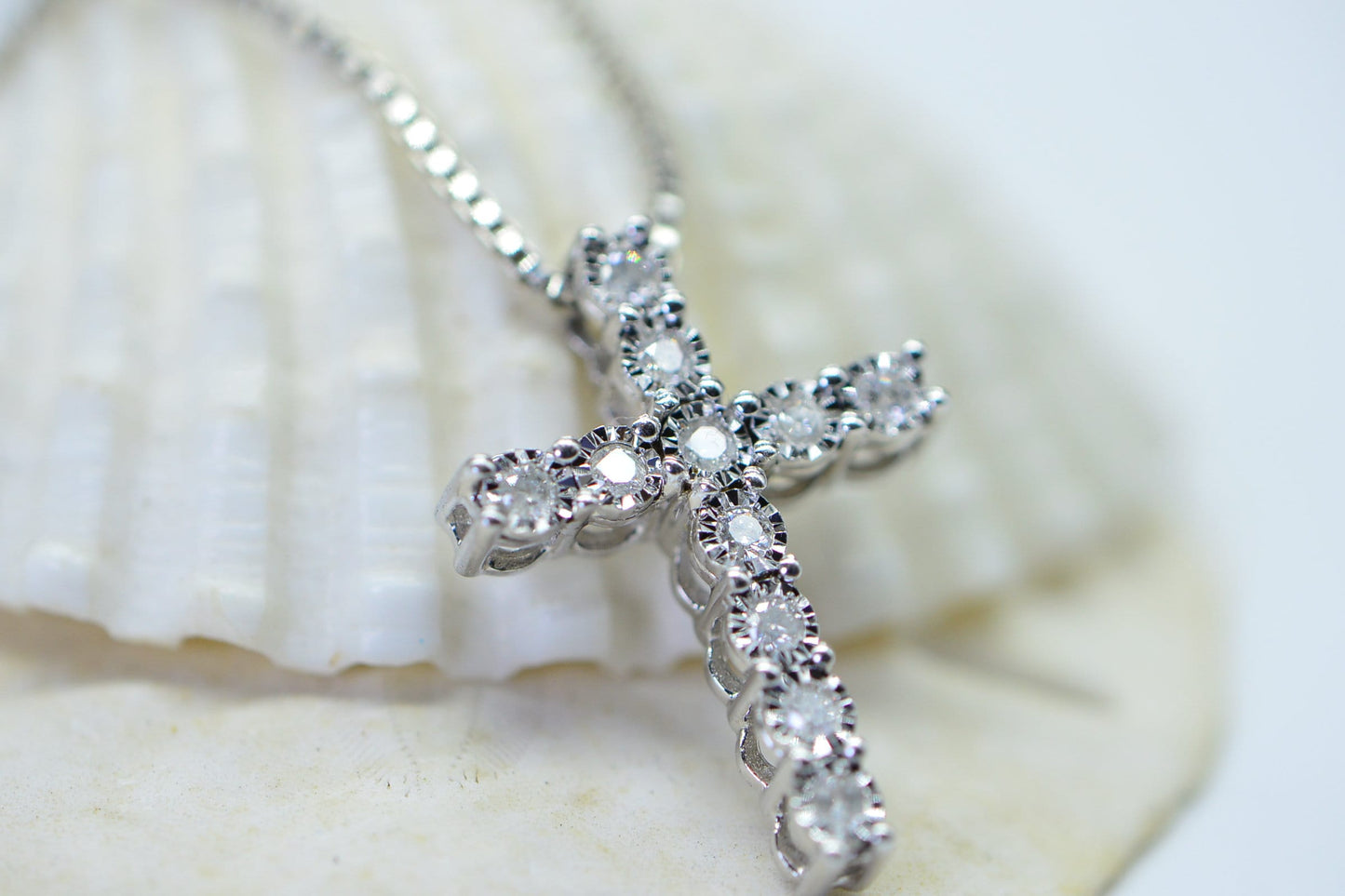 Diamond Cross Pendant, Sterling Silver, Vintage April Birthstone