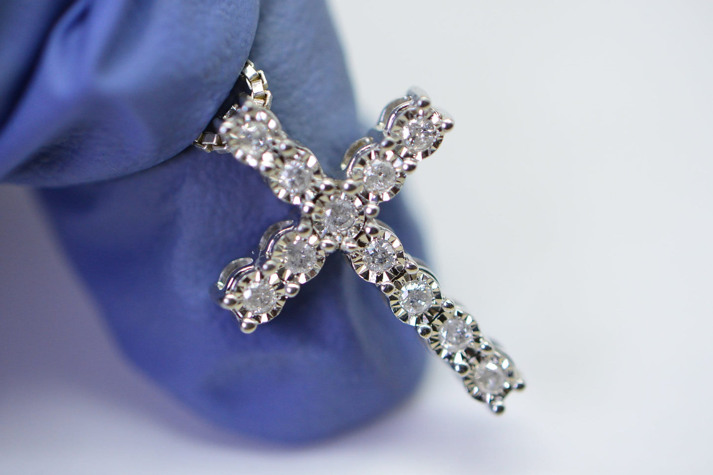 Diamond Cross Pendant, Sterling Silver, Vintage April Birthstone
