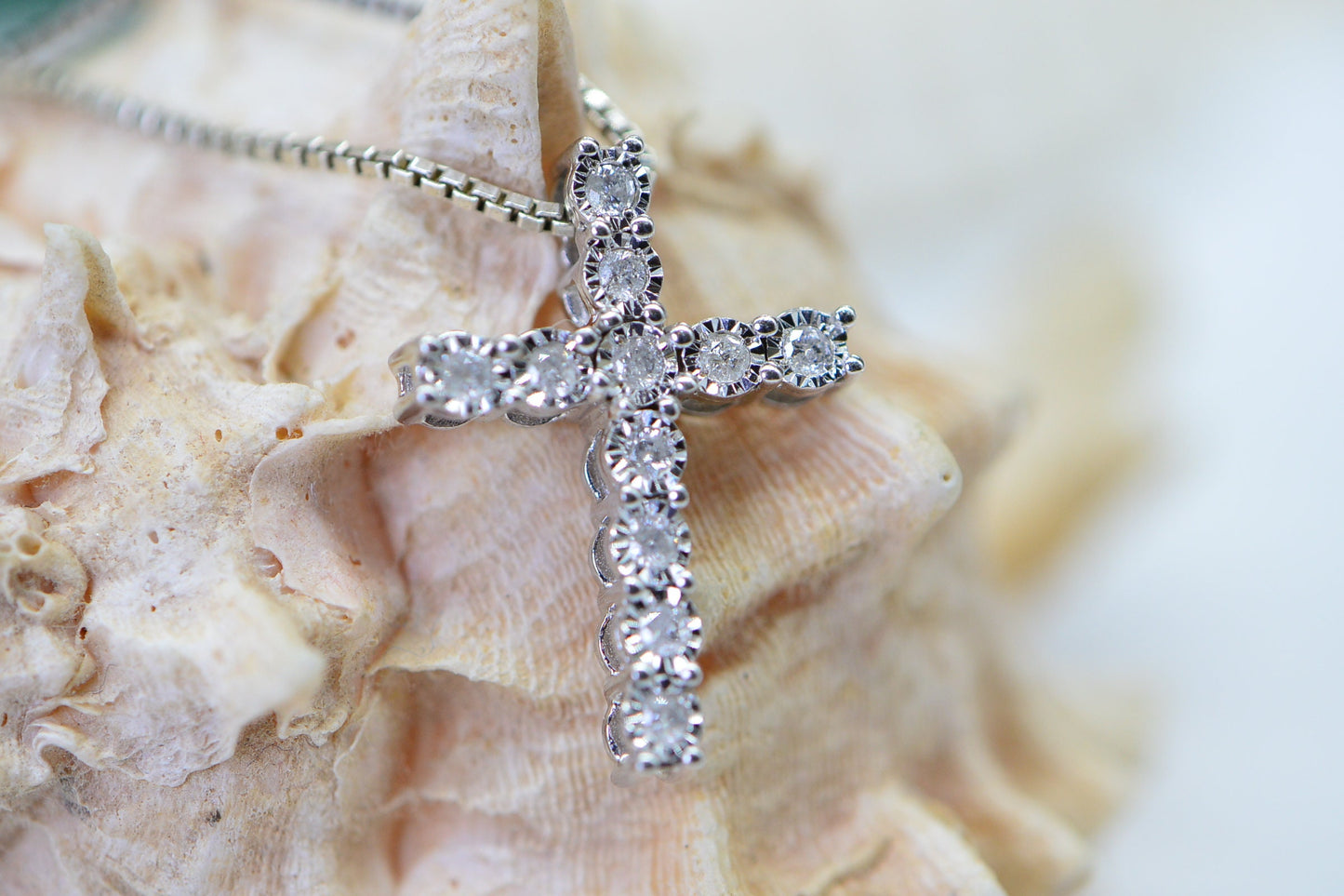 Diamond Cross Pendant, Sterling Silver, Vintage April Birthstone
