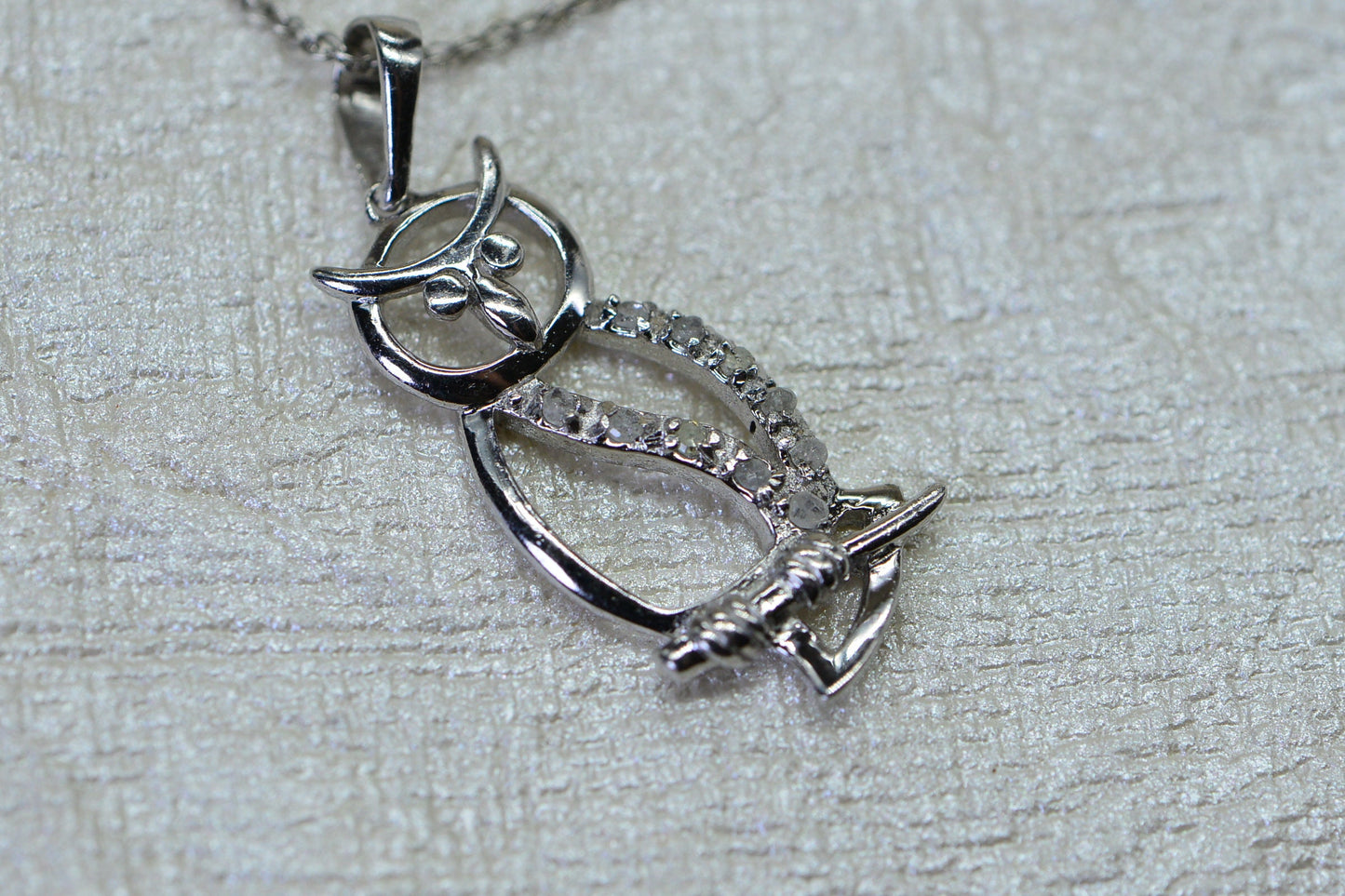 Diamond Owl Pendant, Sterling Silver Necklace, Vintage Style