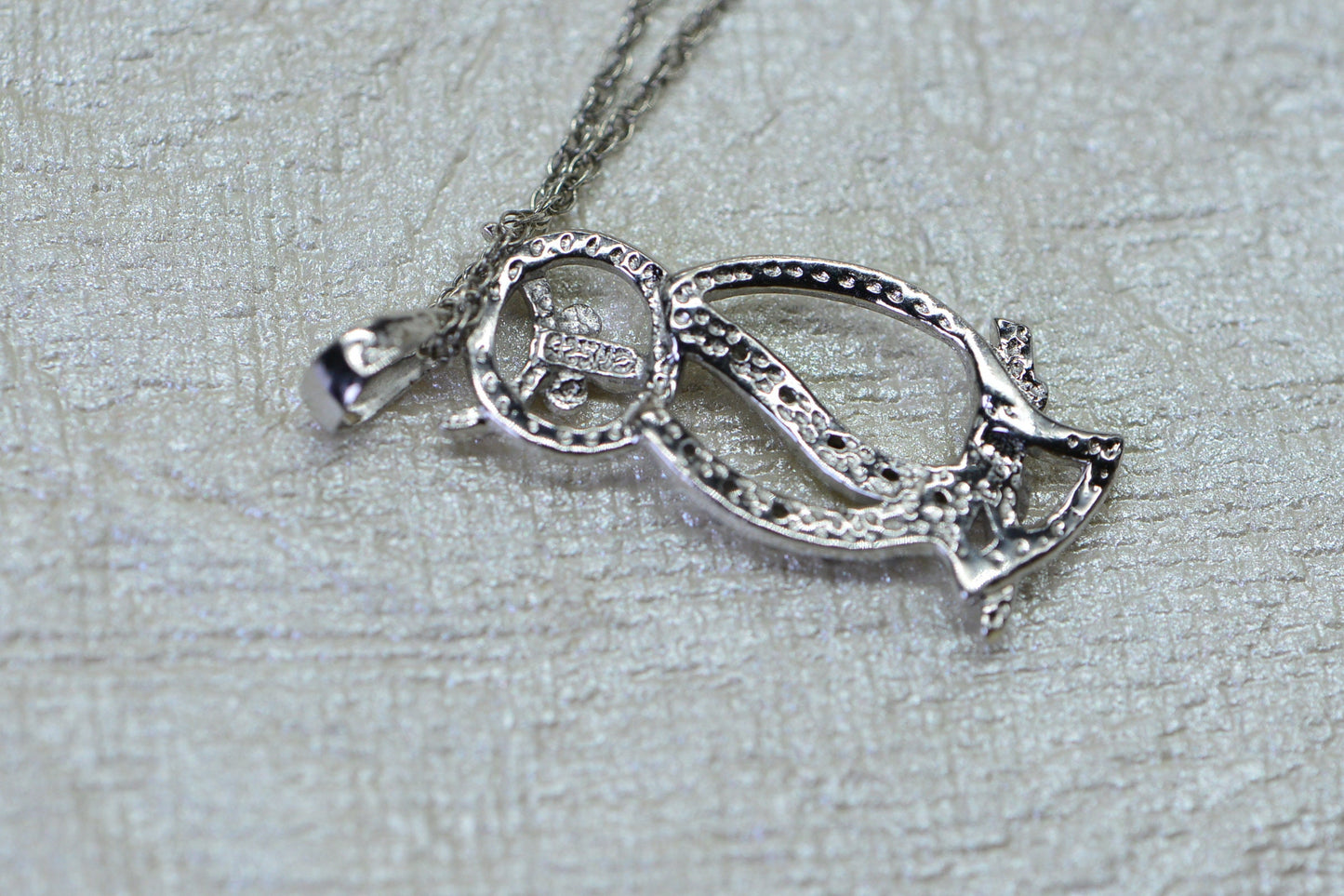 Diamond Owl Pendant, Sterling Silver Necklace, Vintage Style