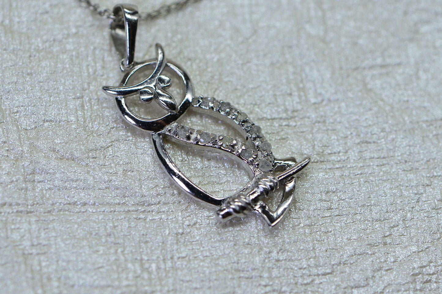 Diamond Owl Pendant, Sterling Silver Necklace, Vintage Style