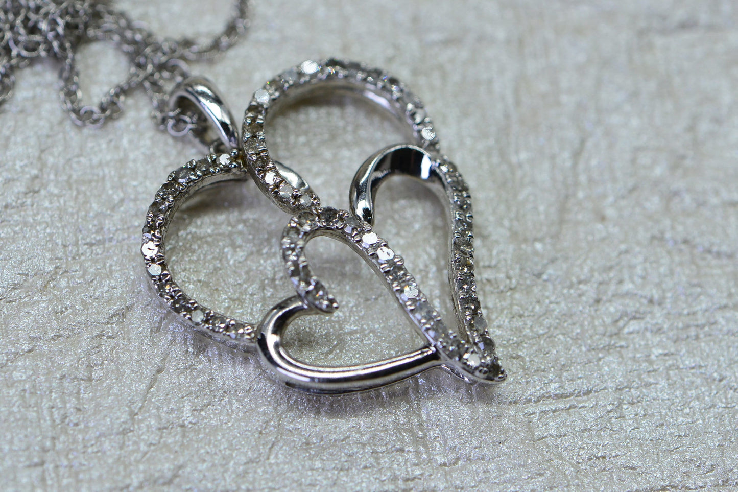 Diamond Double Heart Pendant, Sterling Silver, Valentine's Gift