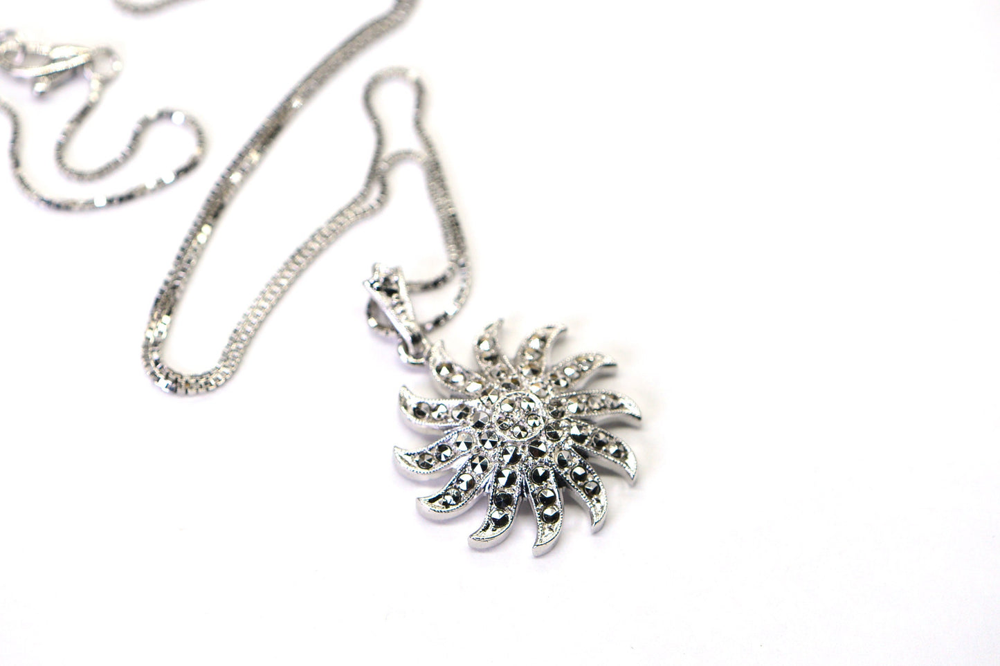 Silver Sapphire Pendant Necklace Vintage Pendant