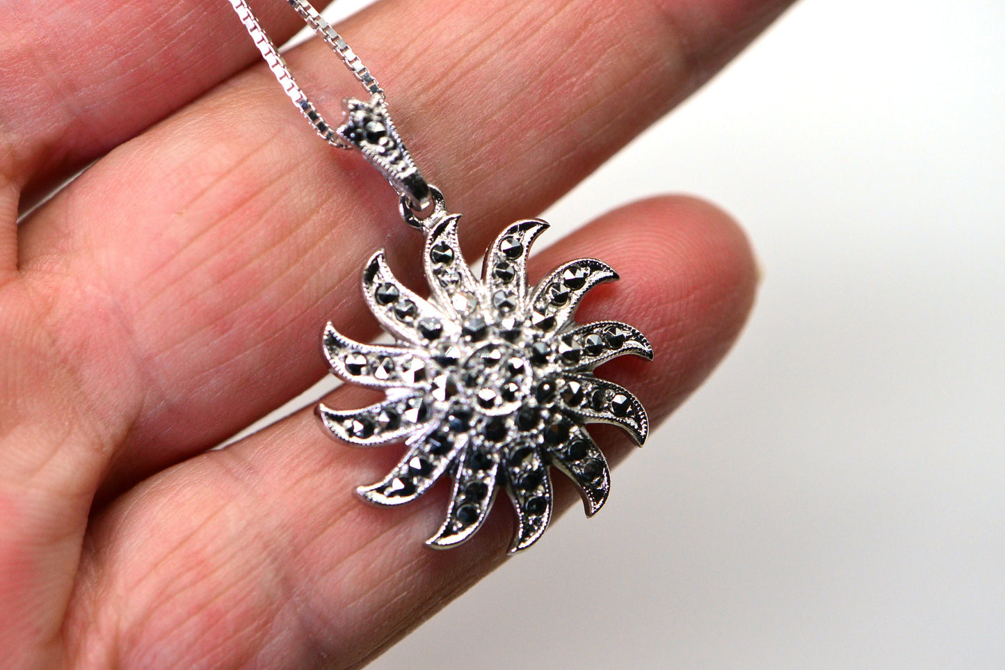 Silver Sapphire Pendant Necklace Vintage Pendant