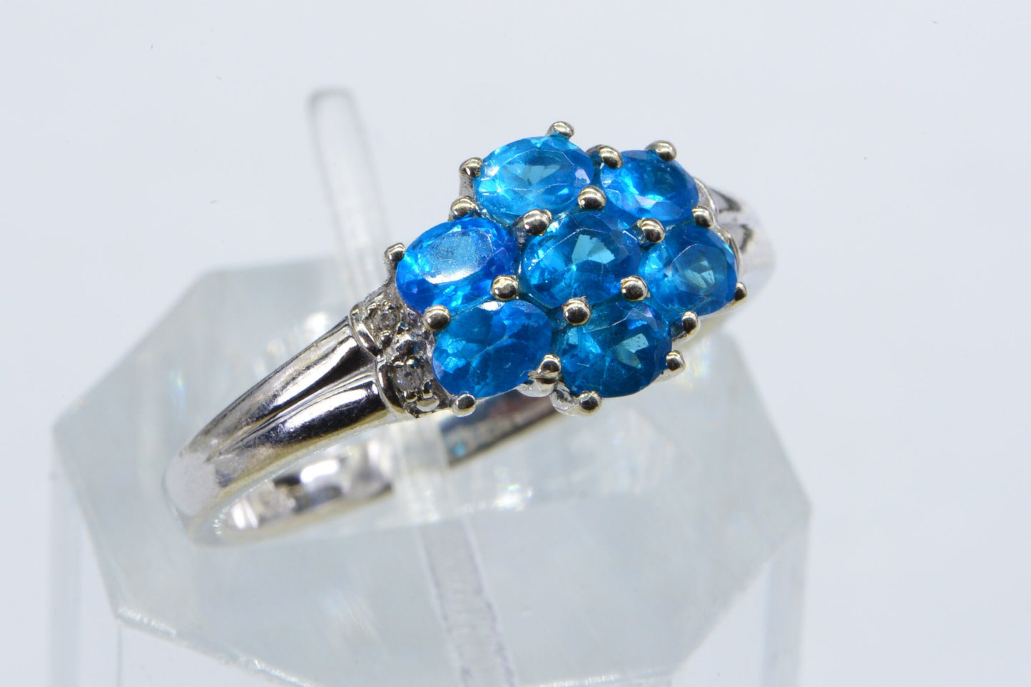 Neon Apatite Flower Ring, 14K White Gold Over Sterling Silver, Size 9