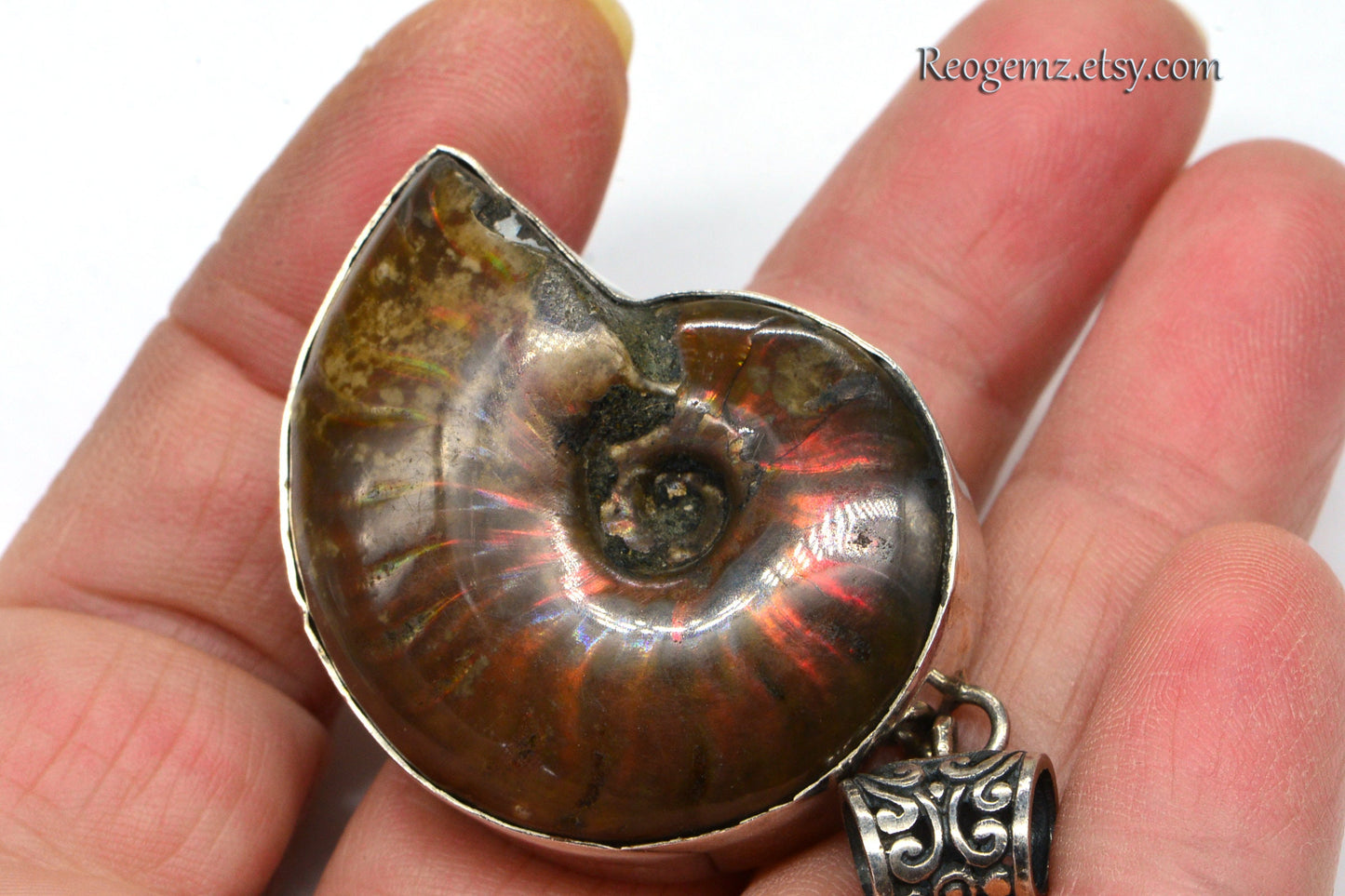 Ammonite Fossil Pendant Necklace Bezel Settings In Sterling Silver