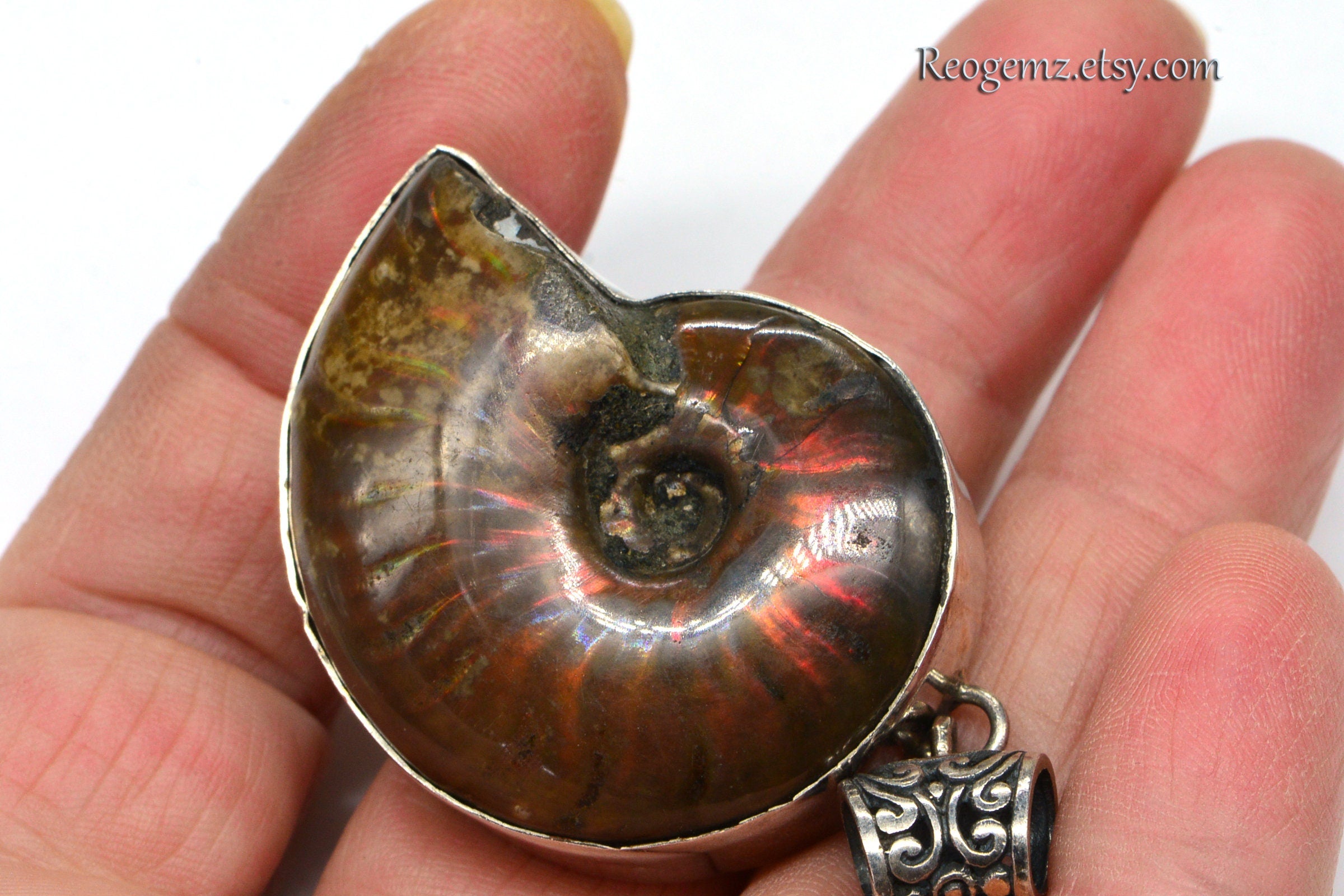 Ammonite Fossil Pendant Necklace Bezel Settings In Sterling Silver