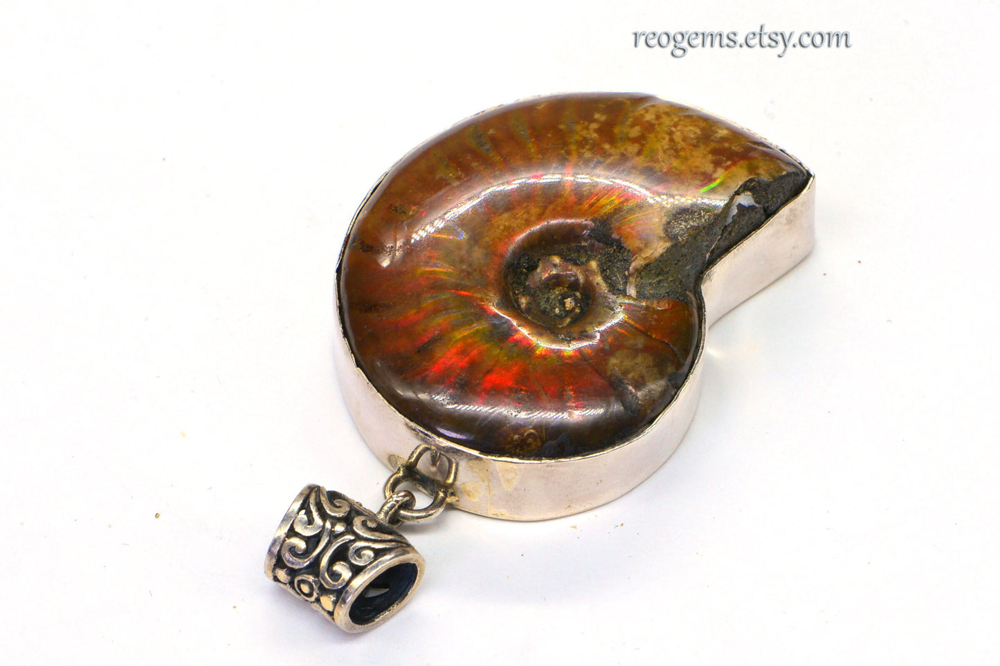 Ammonite Fossil Pendant Necklace Bezel Settings In Sterling Silver