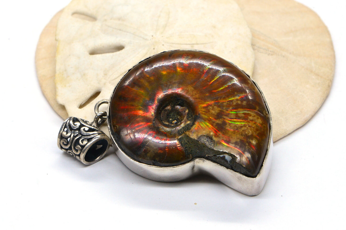 Ammonite Fossil Pendant Necklace Bezel Settings In Sterling Silver