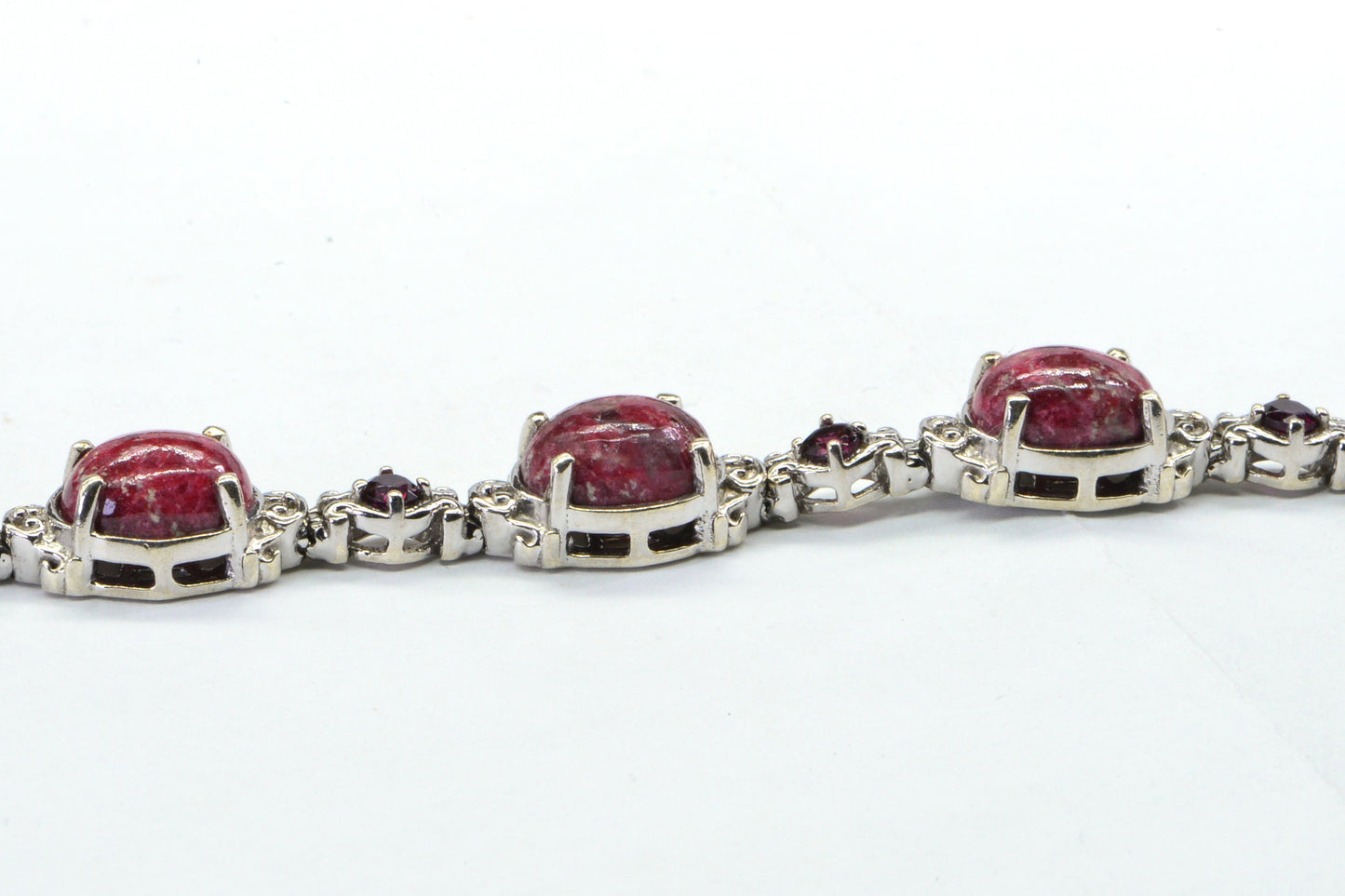Pink Zoisite & Garnet Sterling Silver Bracelet, Rosaline Thulite