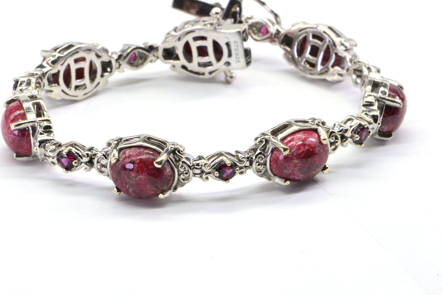 Pink Zoisite & Garnet Sterling Silver Bracelet, Rosaline Thulite