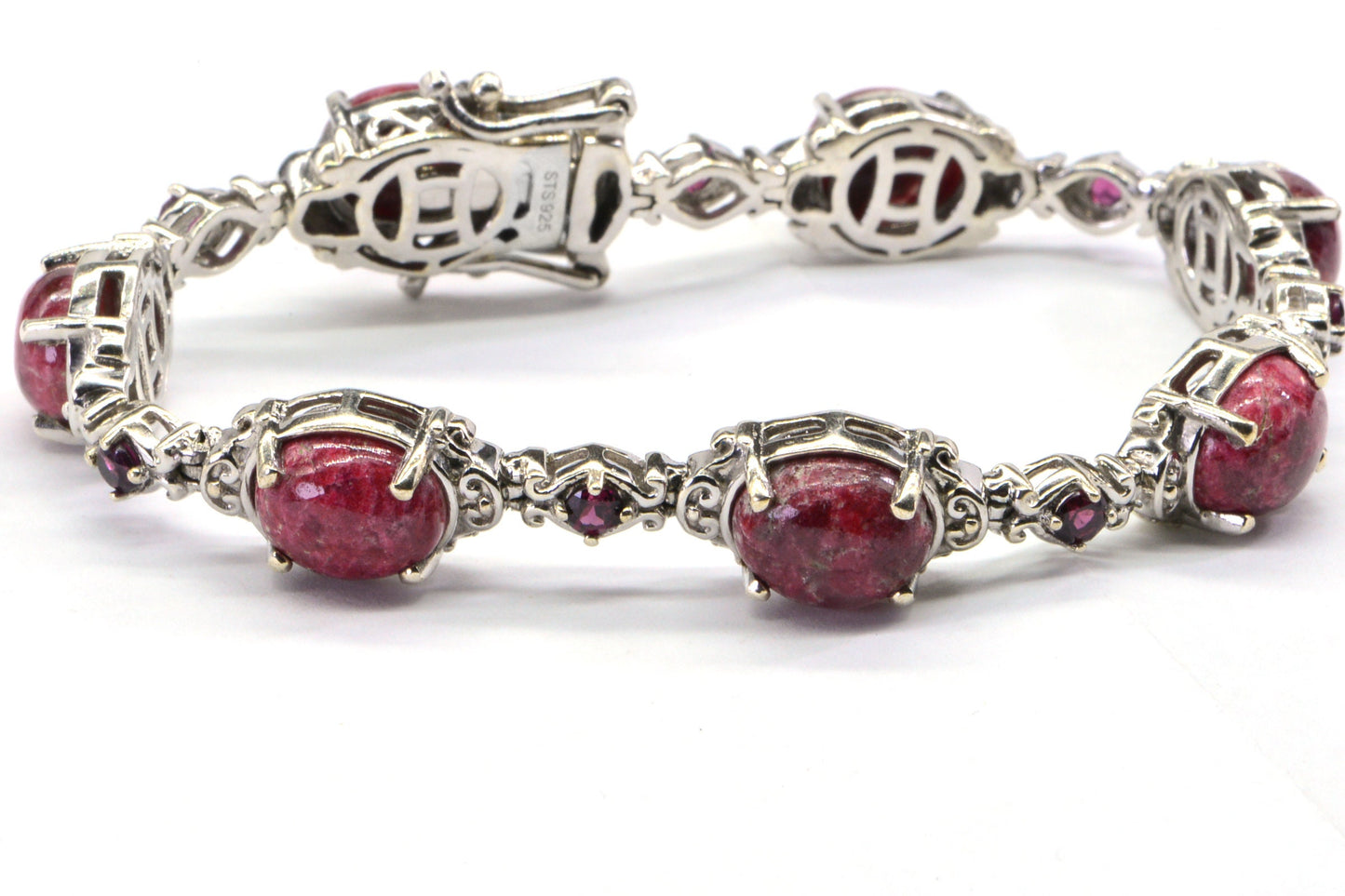 Pink Zoisite & Garnet Sterling Silver Bracelet, Rosaline Thulite