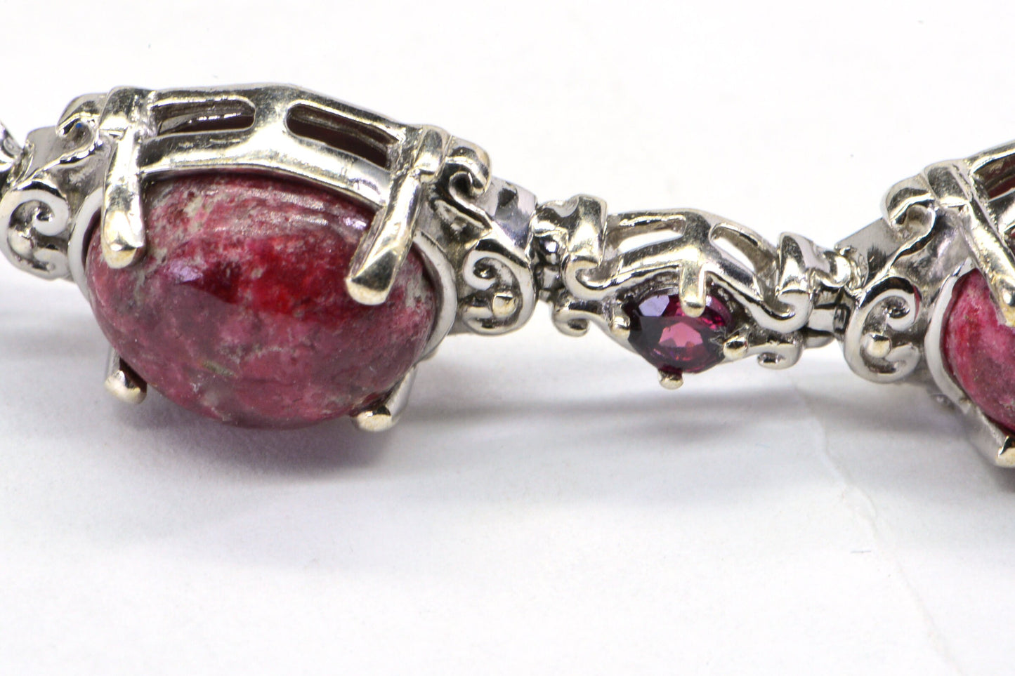 Pink Zoisite & Garnet Sterling Silver Bracelet, Rosaline Thulite