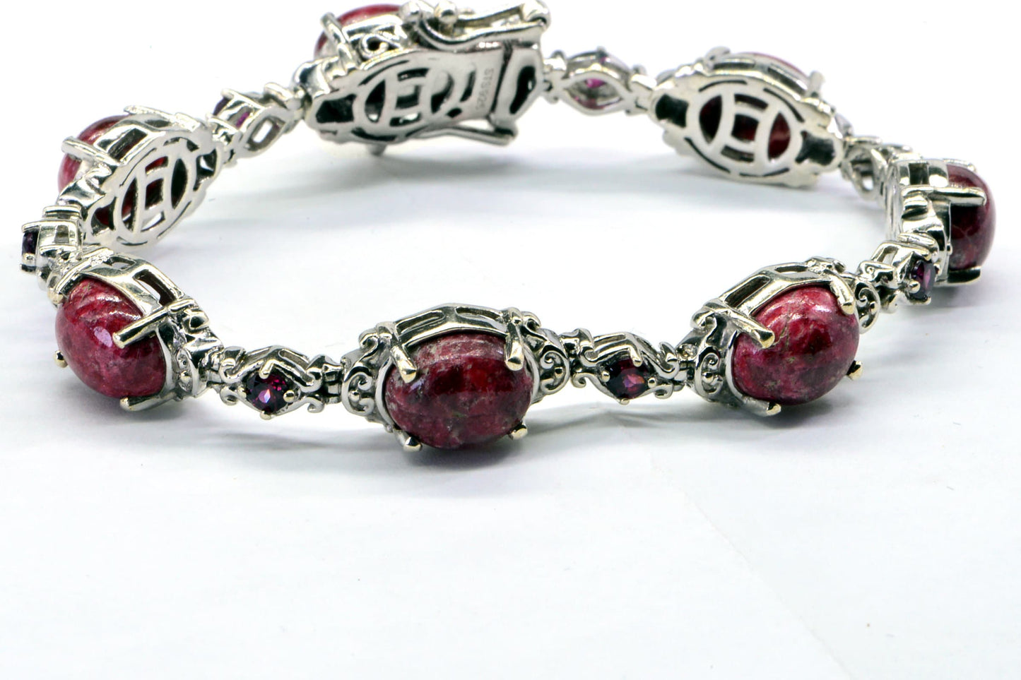 Pink Zoisite & Garnet Sterling Silver Bracelet, Rosaline Thulite