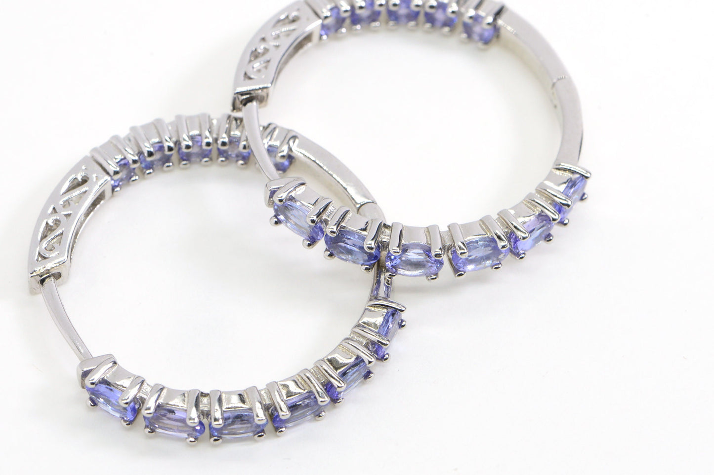 Natural Tanzanite Sterling Silver Hoop Earrings, 6 Carat