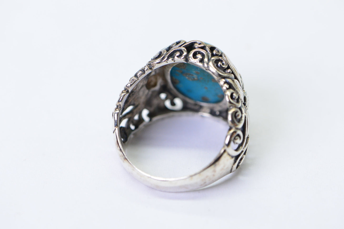 Campitos Turquoise Rings Sterling Silver Flower Design Ring Cocktail Large Gemstone Ring