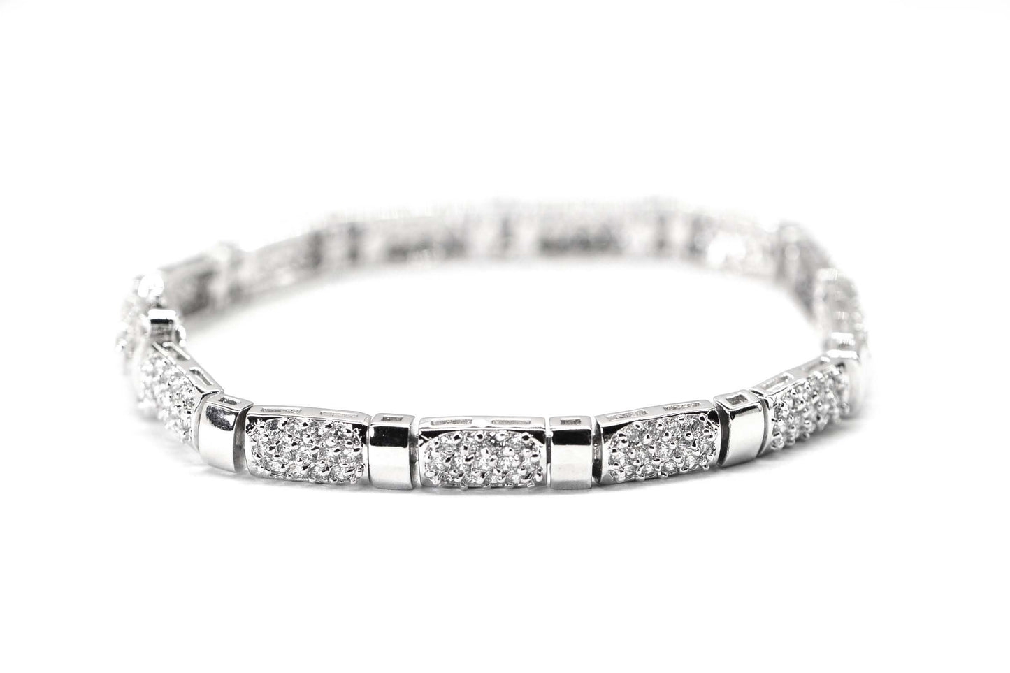 Simulated Diamond round cut Brilliant Rectangle Link Sterling Silver Bracelet Vintage Bracelet