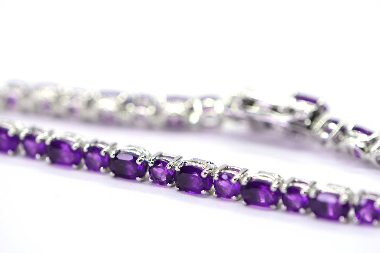 Natural Amethyst Tennis Bracelet, Sterling Silver, February Birthstone