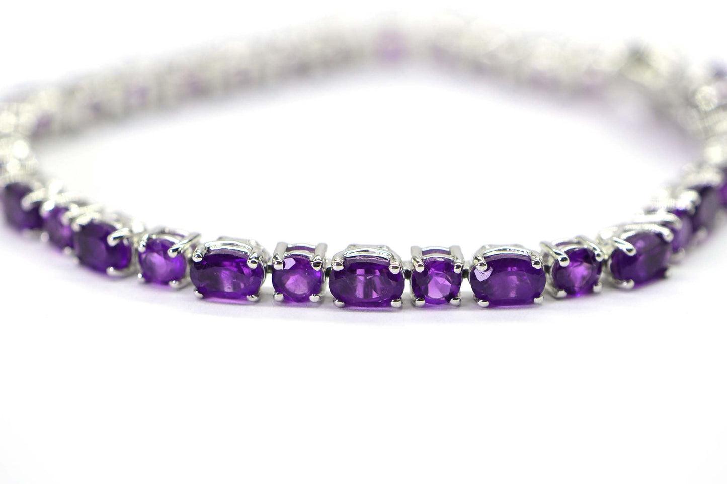 Natural Amethyst Tennis Bracelet, Sterling Silver, February Birthstone