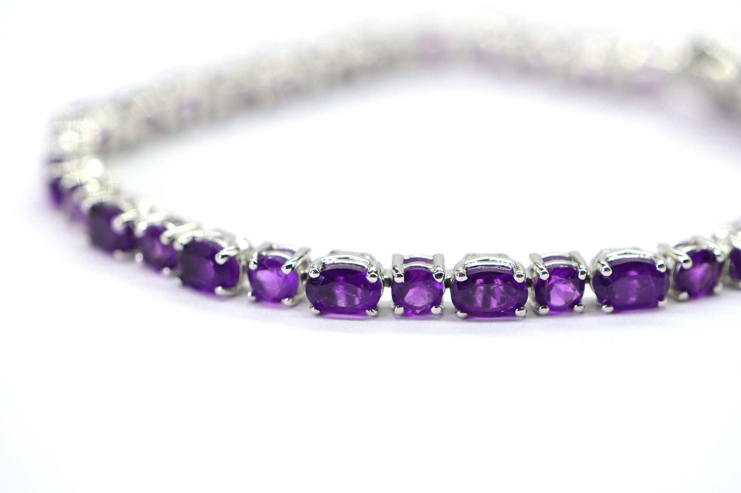 Natural Amethyst Tennis Bracelet, Sterling Silver, February Birthstone