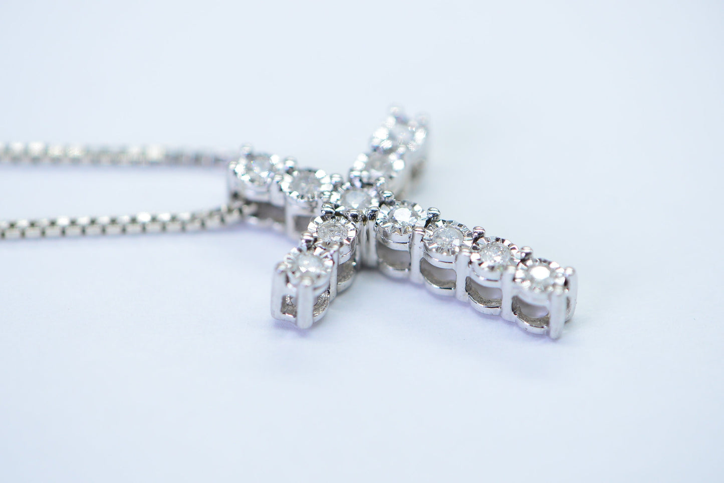 Diamond Cross Pendant, Sterling Silver, Vintage April Birthstone