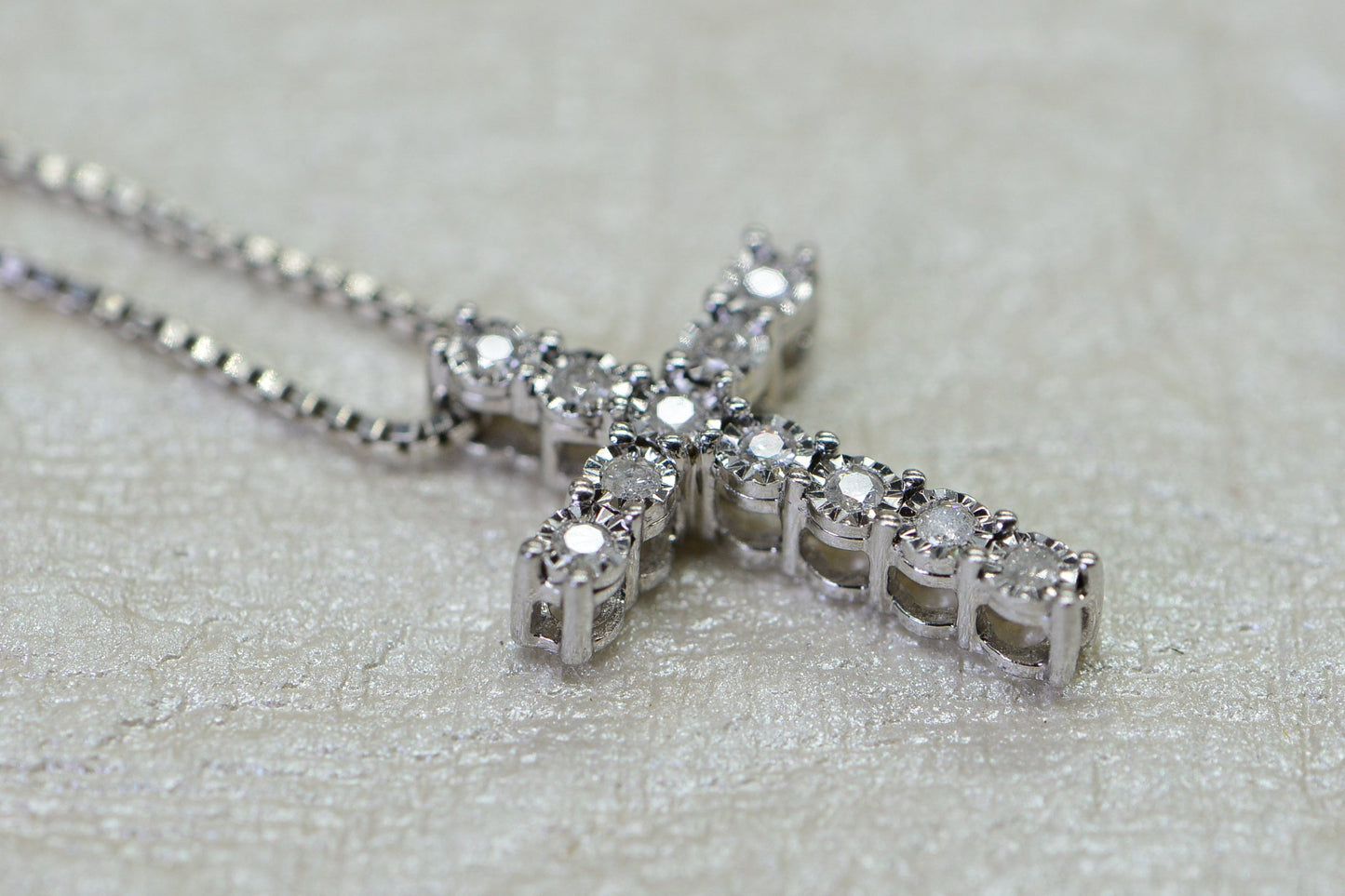 Diamond Cross Pendant, Sterling Silver, Vintage April Birthstone