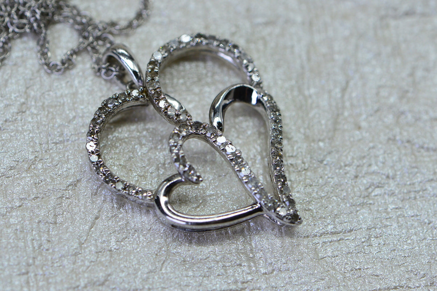 Diamond Double Heart Pendant, Sterling Silver, Valentine's Gift