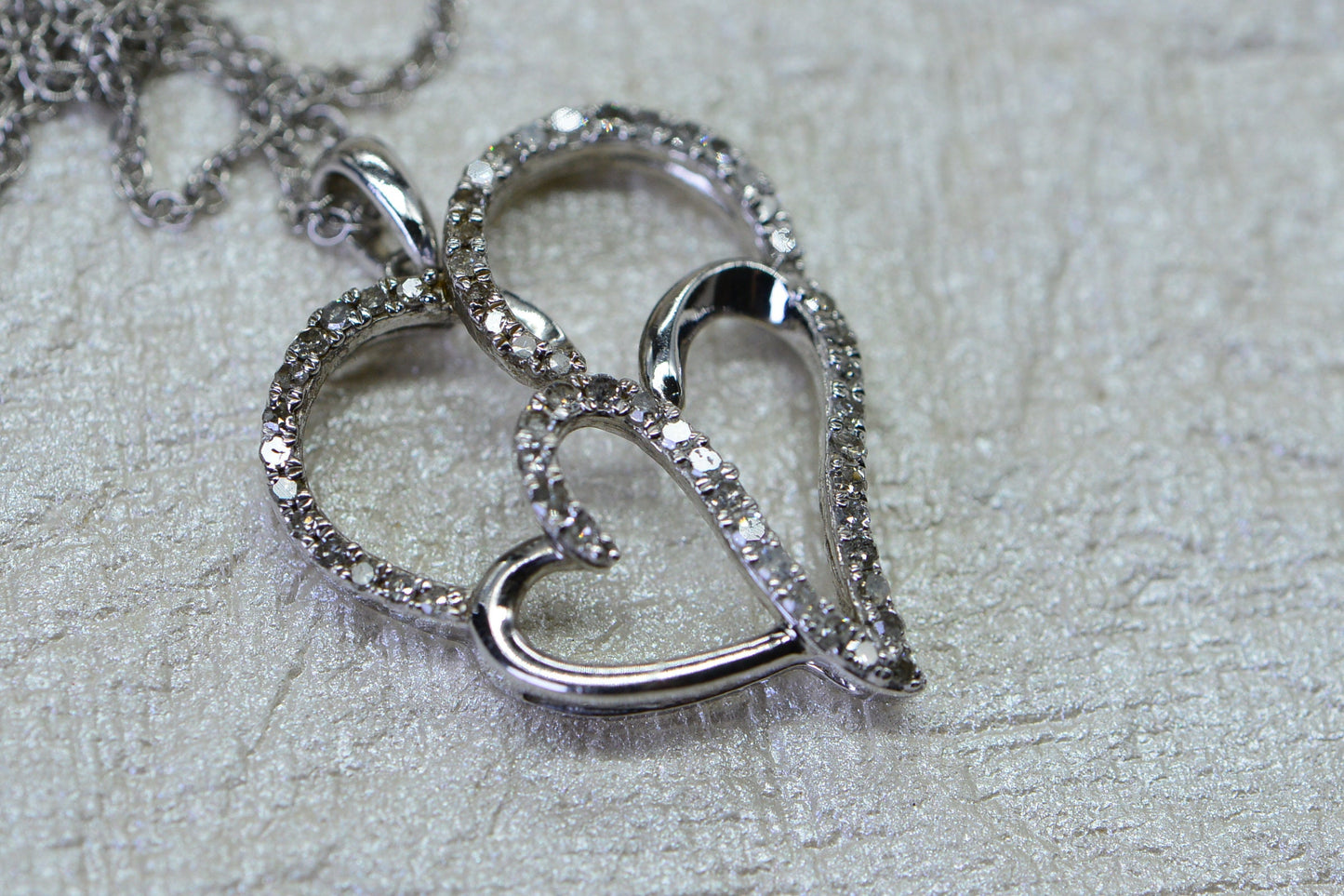 Diamond Double Heart Pendant, Sterling Silver, Valentine's Gift