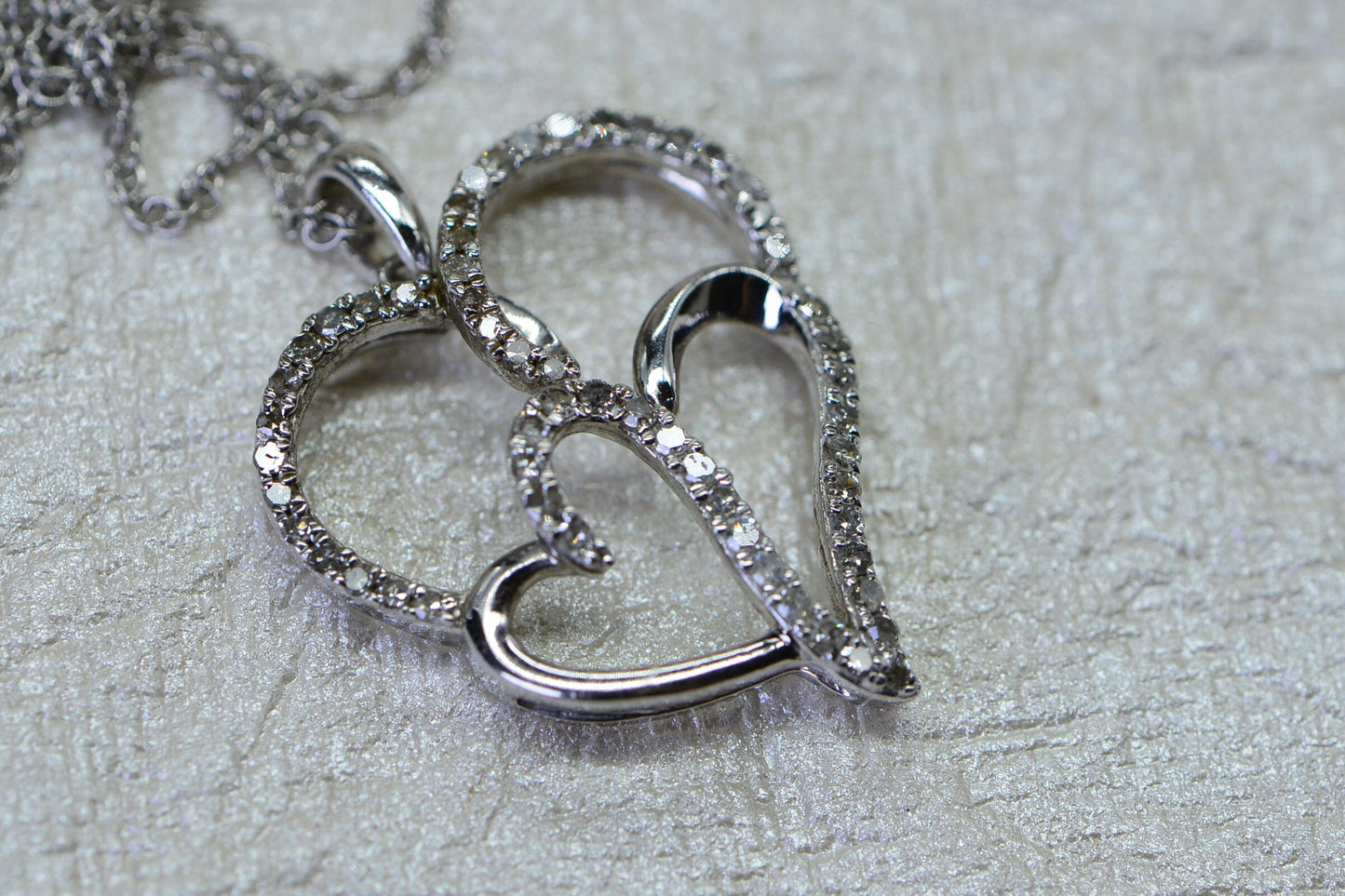 Diamond Double Heart Pendant, Sterling Silver, Valentine's Gift