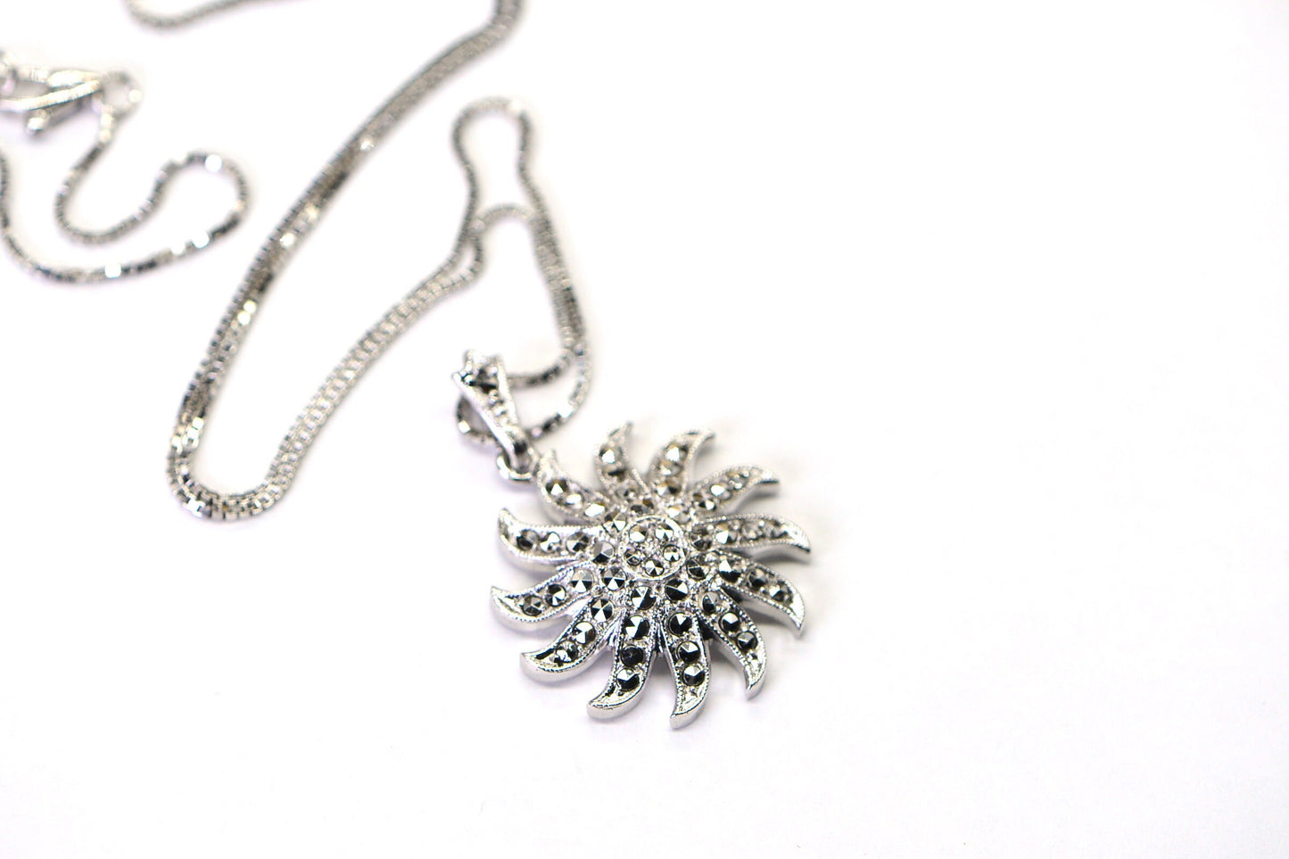 Silver Sapphire Pendant Necklace Vintage Pendant