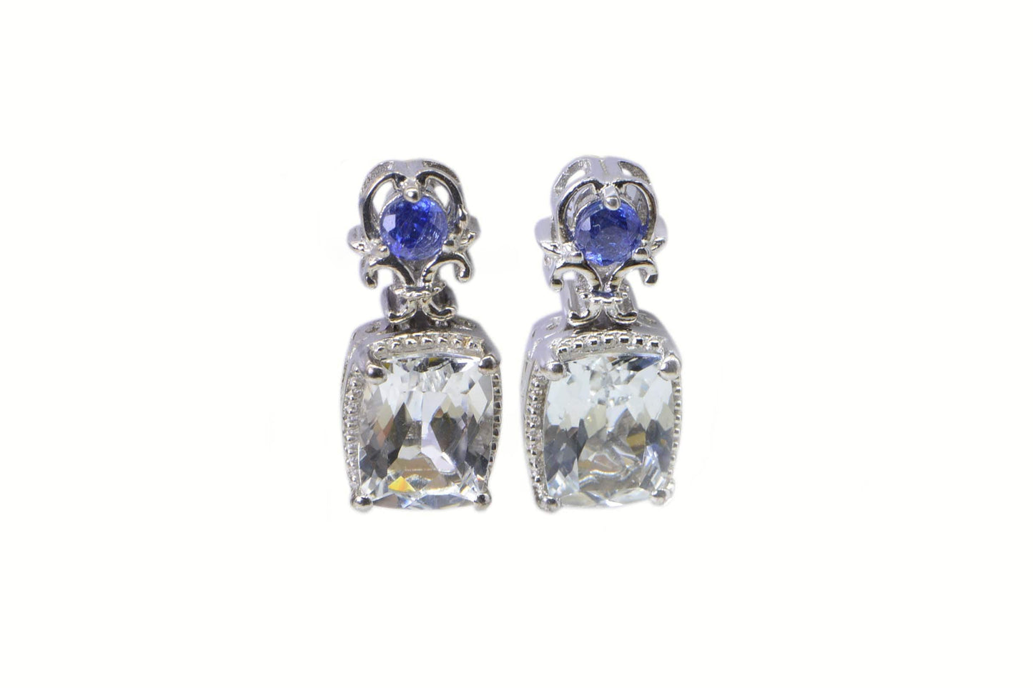 Emerald Cut White & Blue Topaz Sterling Silver Stud Earrings