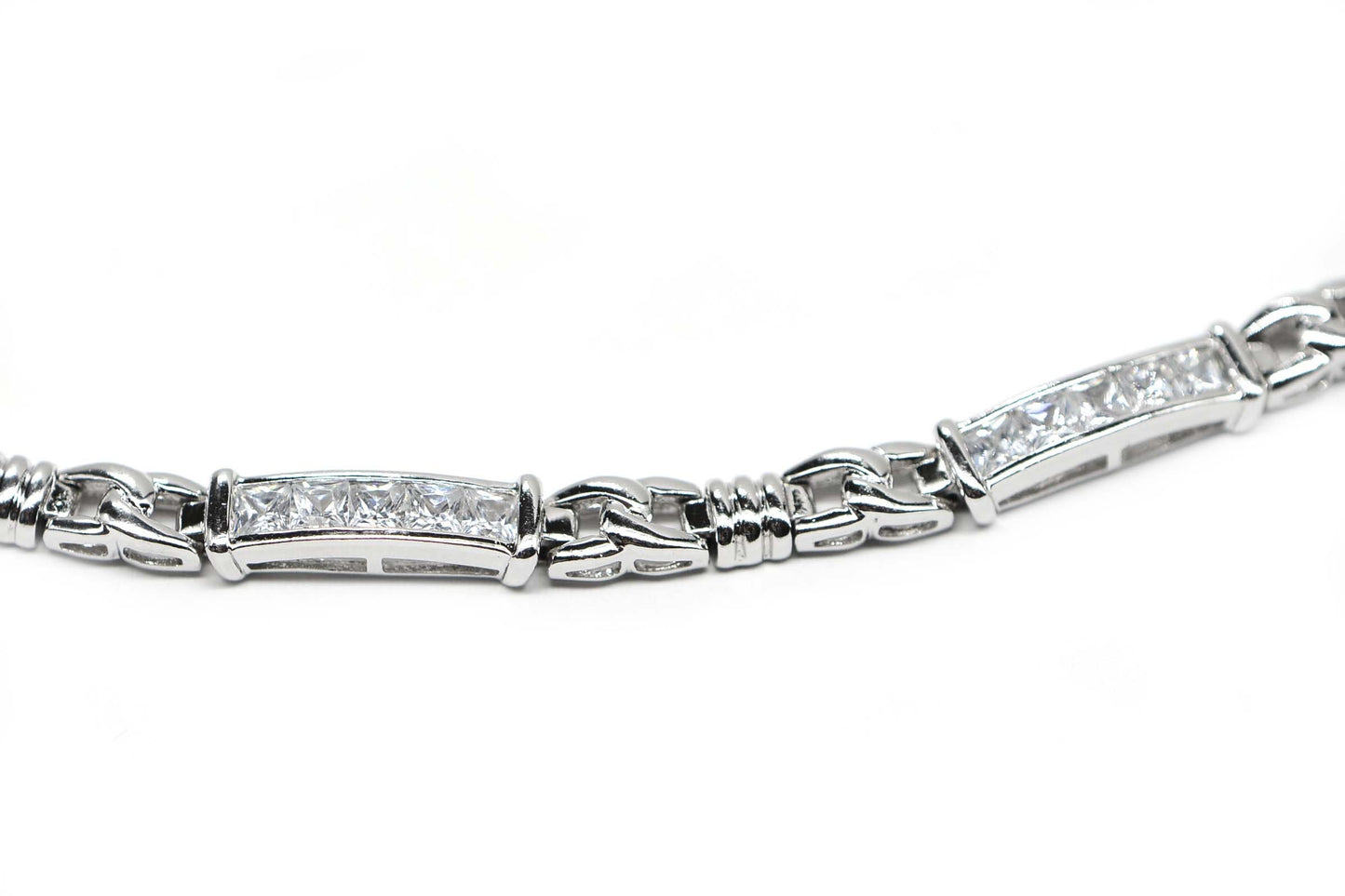 Simulated Diamond Princes cut Brilliant Rectangle Link Sterling Silver Bracelet Vintage Bracelet
