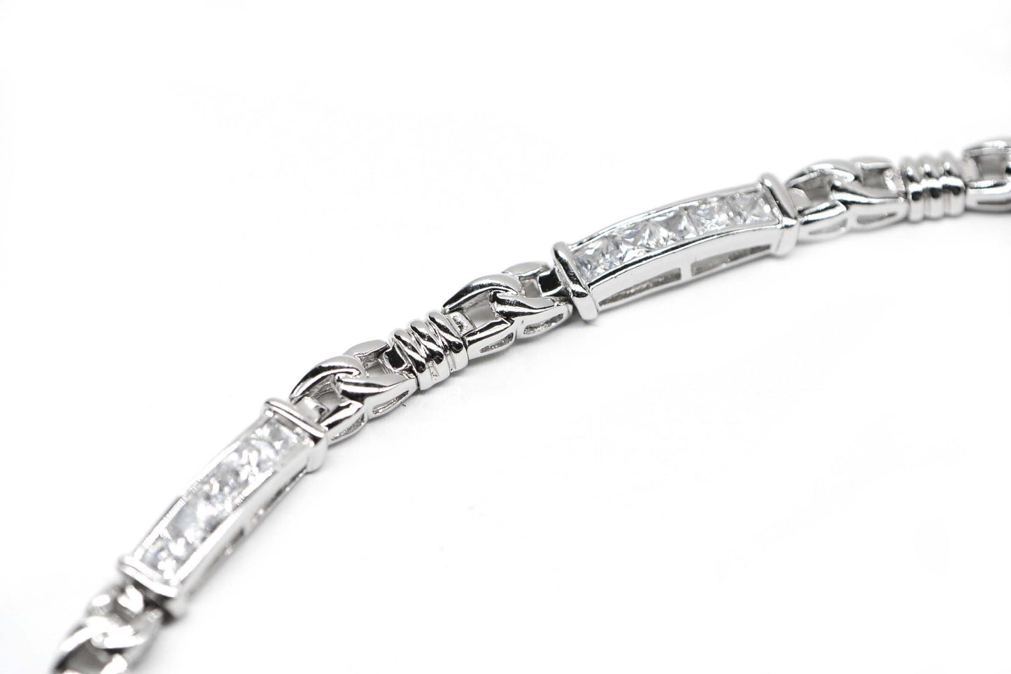 Simulated Diamond Princes cut Brilliant Rectangle Link Sterling Silver Bracelet Vintage Bracelet