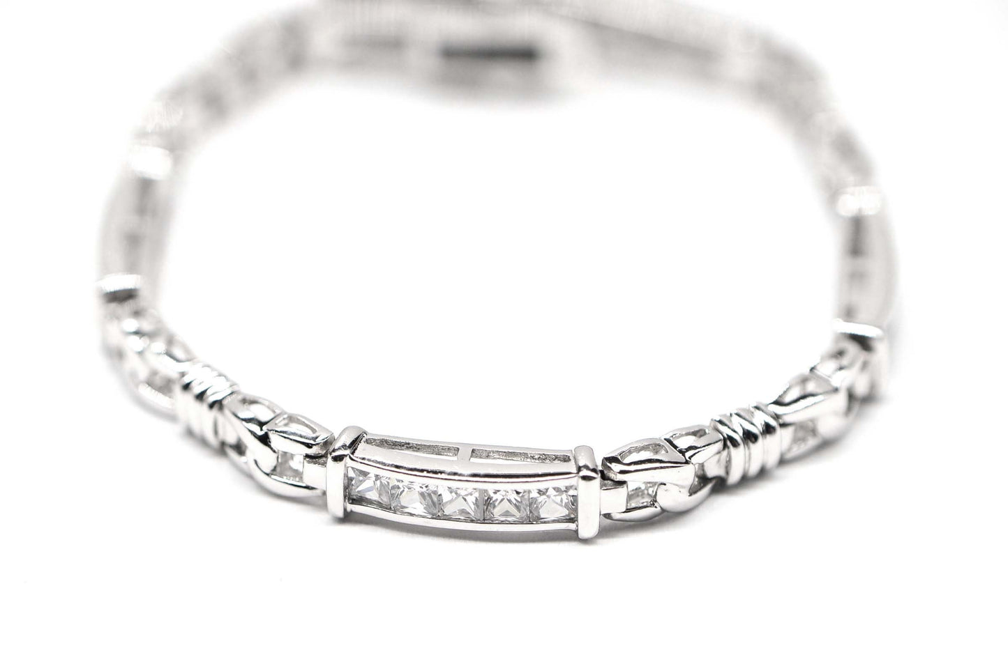 Simulated Diamond Princes cut Brilliant Rectangle Link Sterling Silver Bracelet Vintage Bracelet
