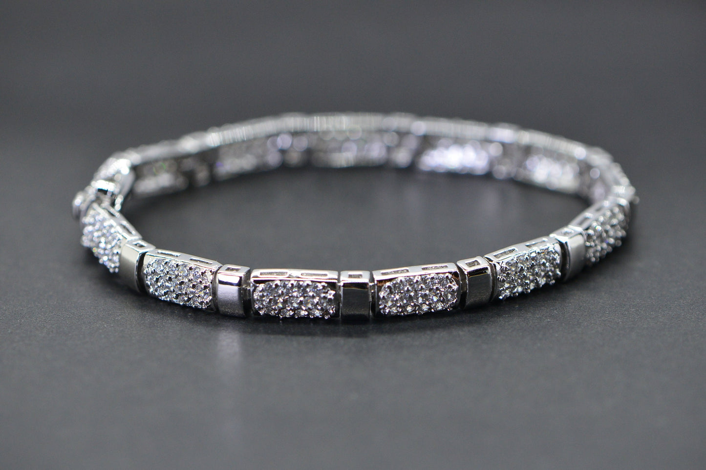 Simulated Diamond round cut Brilliant Rectangle Link Sterling Silver Bracelet Vintage Bracelet