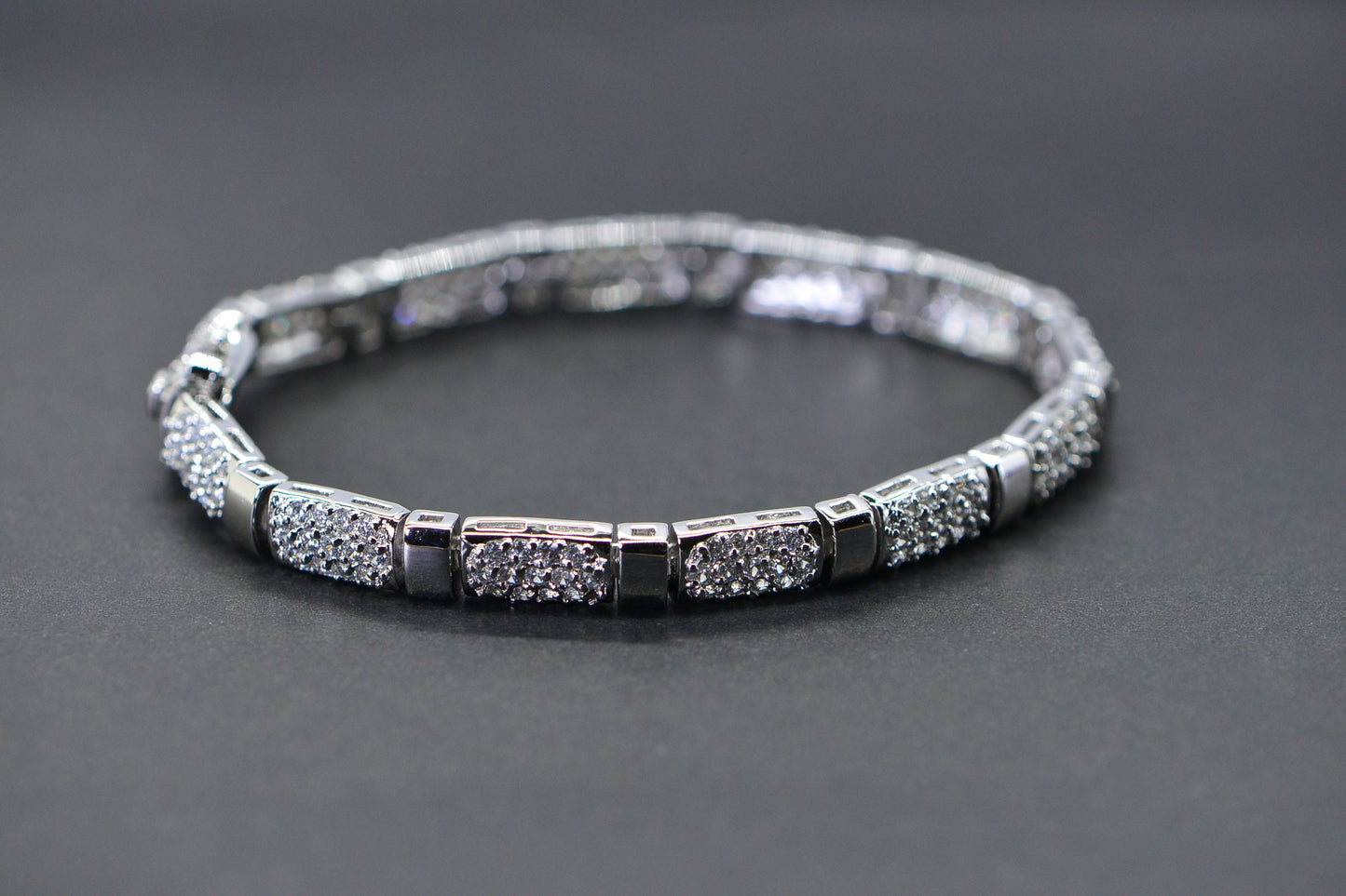Simulated Diamond round cut Brilliant Rectangle Link Sterling Silver Bracelet Vintage Bracelet