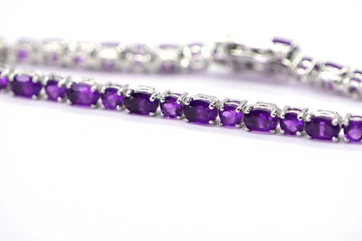 Natural Amethyst Tennis Bracelet, Sterling Silver, February Birthstone