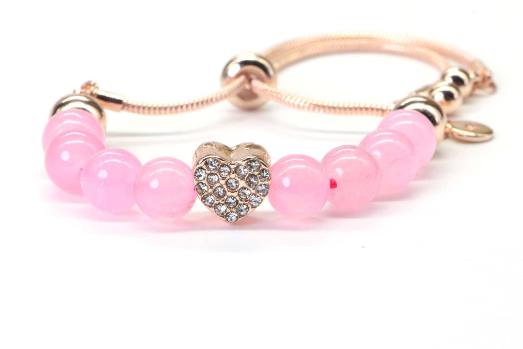 Pink Jade Rose Gold Bolo Bracelet Slide Bracelet For Women