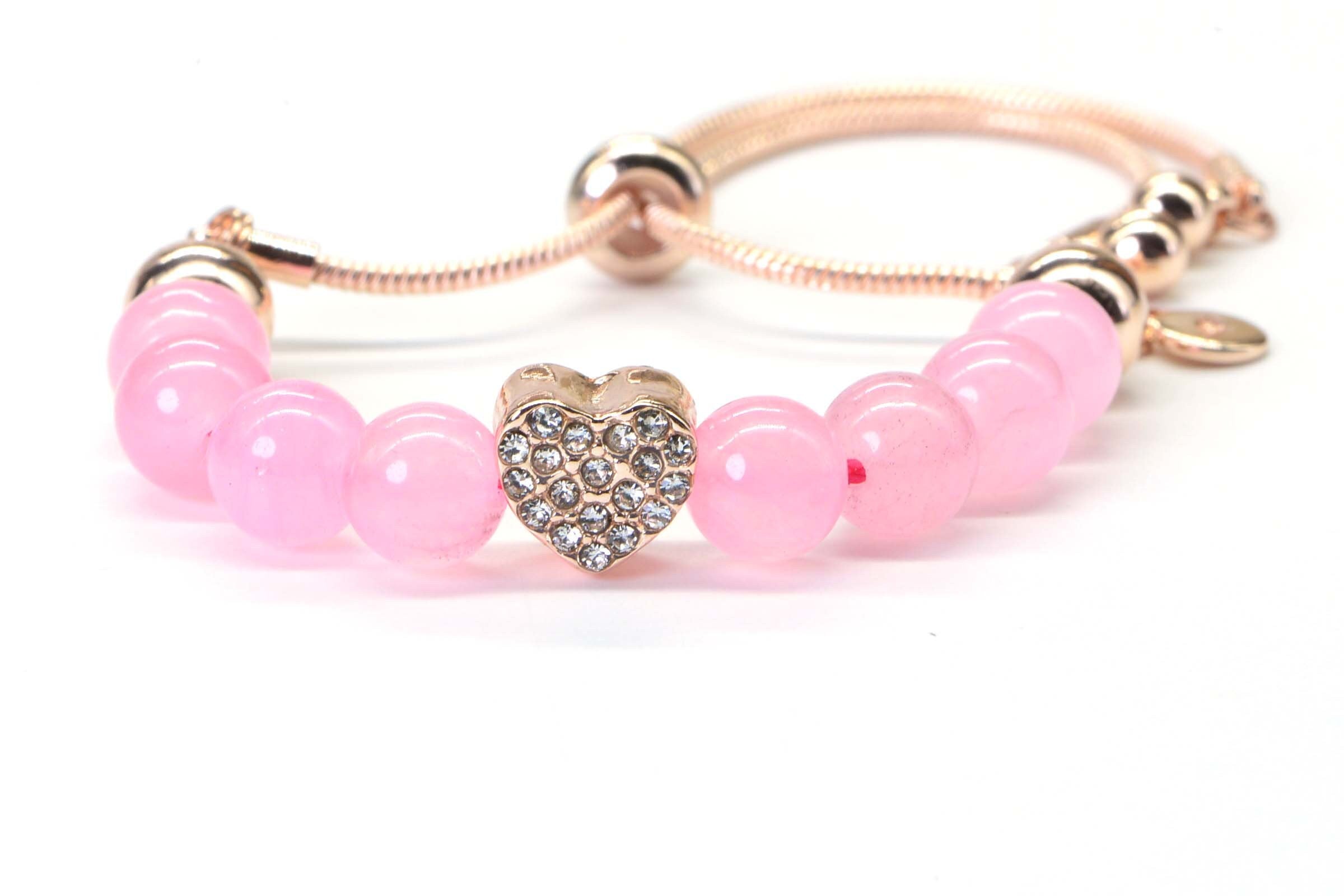 Pink Jade Rose Gold Bolo Bracelet Slide Bracelet For Women