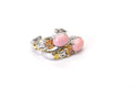 Pink Coral Fire Opal J Style Stud Earrings Two Color Metal Gold and Silver