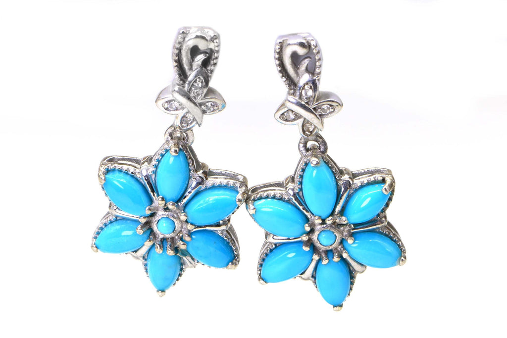 Arizona Sleeping Beauty Turquoise Stud Earrings  Flower Design Sterling Silver Earrings