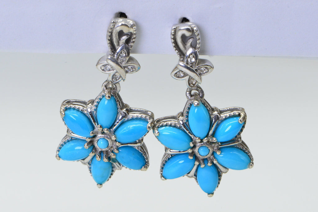 Arizona Sleeping Beauty Turquoise Stud Earrings  Flower Design Sterling Silver Earrings