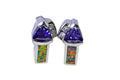Vintage Sterling Silver Opal Amethyst Stud Earrings