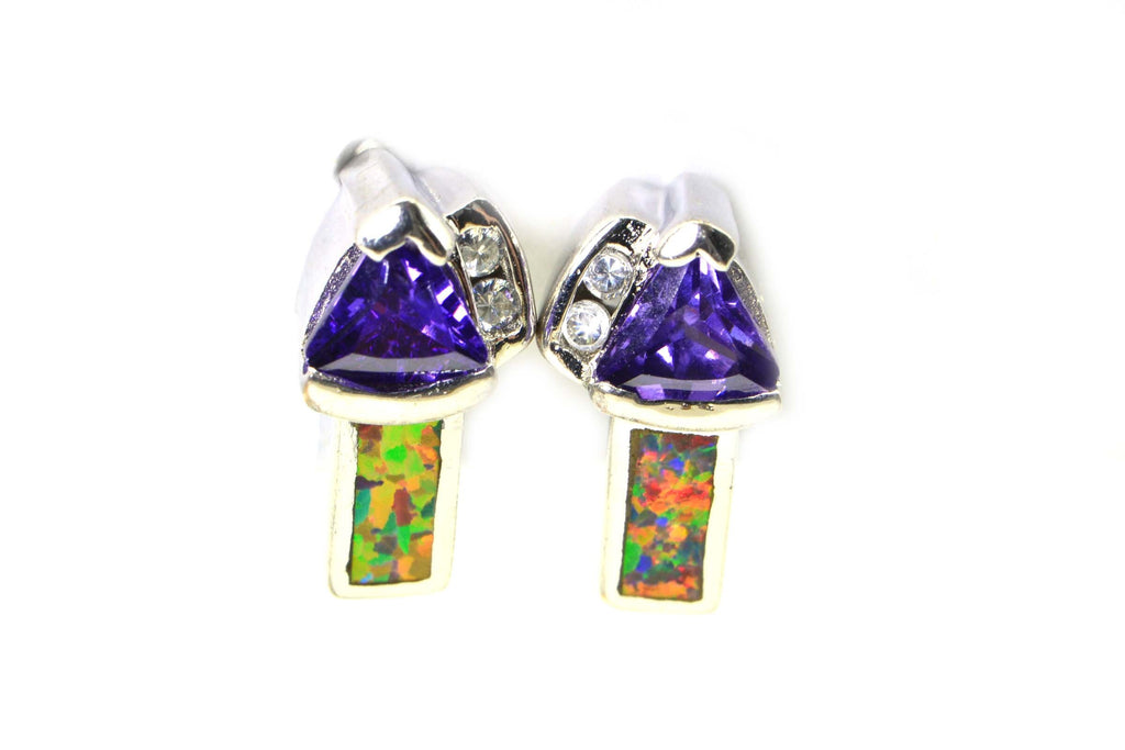 Vintage Sterling Silver Opal Amethyst Stud Earrings