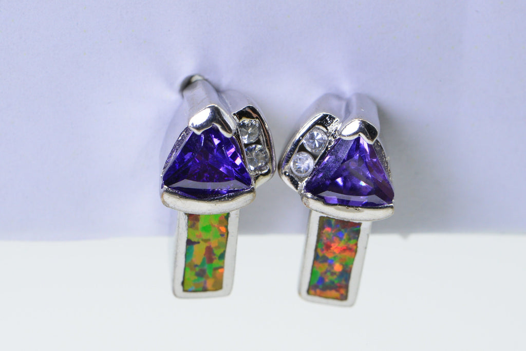 Vintage Sterling Silver Opal Amethyst Stud Earrings